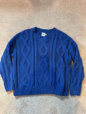 Princess Polly Royal Blue Cable-Knit Crewneck Sweater